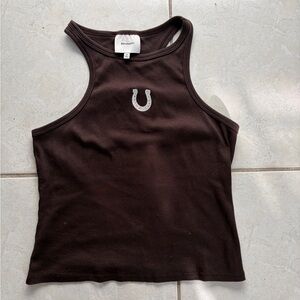 Reformation Brown Tank with White Embroidery